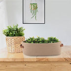 Woven Storage Basket for Home Organization | Rectangular Rope Basket with Leather Handle | Multipurpose Organizer for Bathroom, Bedroom, Shelves & Countertop | 13 x 6 x 4 In | Pack of 1