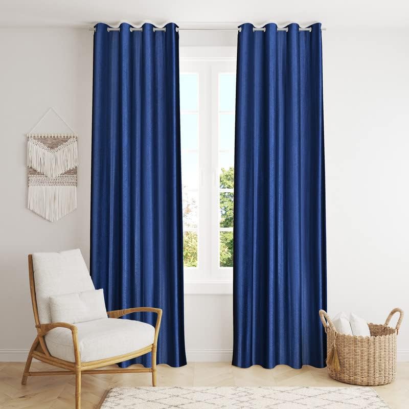Long Crush Plain Curtain with Eyelet Rings | Solid Color Polyester Curtain for Window & Door | Semi Transparent Curtain for Bedroom, Living Room, Balcony & Home Decor (Blue, Door)