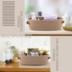 Woven Storage Basket for Home Organization | Rectangular Rope Basket with Leather Handle | Multipurpose Organizer for Bathroom, Bedroom, Shelves & Countertop | 13 x 6 x 4 In | Pack of 1