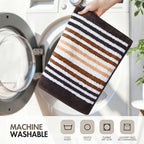 Striped Bath Mat for Bathroom Floor | Soft Absorbent Anti-Skid Bath Rug | Quick Dry Washable Floor Mat | Grey, Blue & Beige | 40x60 cm (Blue)