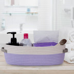 Woven Storage Basket for Home Organization | Rectangular Rope Basket with Leather Handle | Multipurpose Organizer for Bathroom, Bedroom, Shelves & Countertop | 13 x 6 x 4 In | Pack of 1