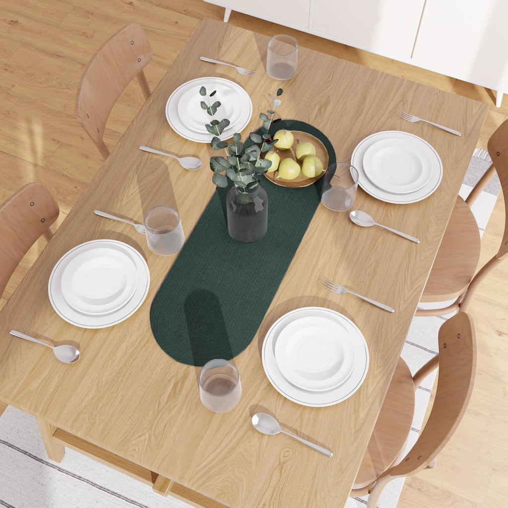 Table Runner Oval, Linen Textured Table Runner for Dining Table, 30x91 cm Farmhouse Boho Table Decor for Home Kitchen, Everyday Wedding Party Holiday Table Setting (Beige & Off-White)