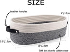 Woven Storage Basket for Home Organization | Rectangular Rope Basket with Leather Handle | Multipurpose Organizer for Bathroom, Bedroom, Shelves & Countertop | 13 x 6 x 4 In | Pack of 1