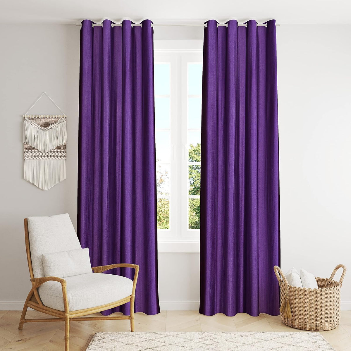 Long Crush Plain Curtain with Eyelet Rings | Solid Color Polyester Curtain for Window & Door | Semi Transparent Curtain for Bedroom, Living Room, Balcony & Home Decor (Blue, Door)
