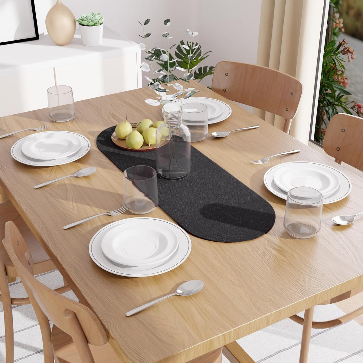 Table Runner Oval, Linen Textured Table Runner for Dining Table, 30x91 cm Farmhouse Boho Table Decor for Home Kitchen, Everyday Wedding Party Holiday Table Setting (Beige & Off-White)