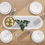 Table Runner Oval, Linen Textured Table Runner for Dining Table, 30x91 cm Farmhouse Boho Table Decor for Home Kitchen, Everyday Wedding Party Holiday Table Setting (Beige & Off-White)