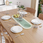 Table Runner Oval, Linen Textured Table Runner for Dining Table, 30x91 cm Farmhouse Boho Table Decor for Home Kitchen, Everyday Wedding Party Holiday Table Setting (Beige & Off-White)