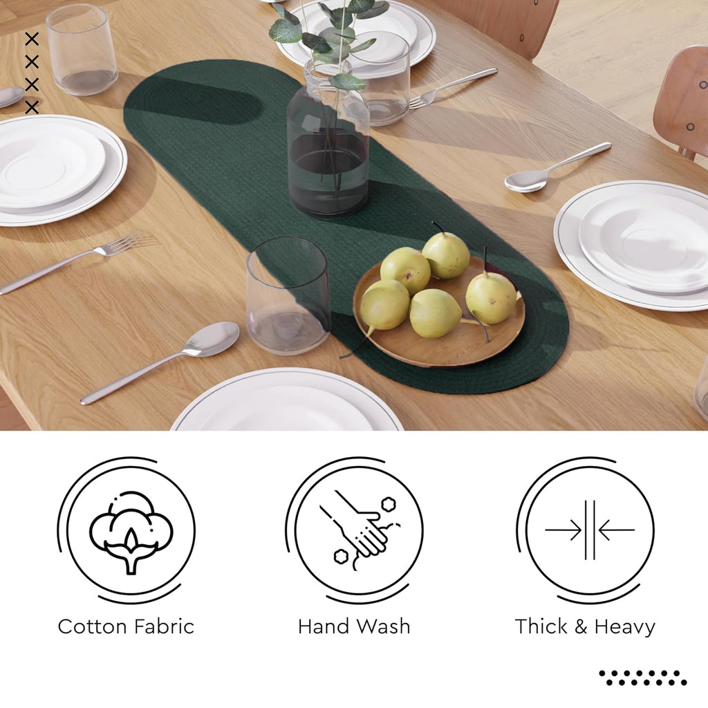 Table Runner Oval, Linen Textured Table Runner for Dining Table, 30x91 cm Farmhouse Boho Table Decor for Home Kitchen, Everyday Wedding Party Holiday Table Setting (Beige & Off-White)