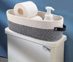 Woven Storage Basket for Home Organization | Rectangular Rope Basket with Leather Handle | Multipurpose Organizer for Bathroom, Bedroom, Shelves & Countertop | 13 x 6 x 4 In | Pack of 1