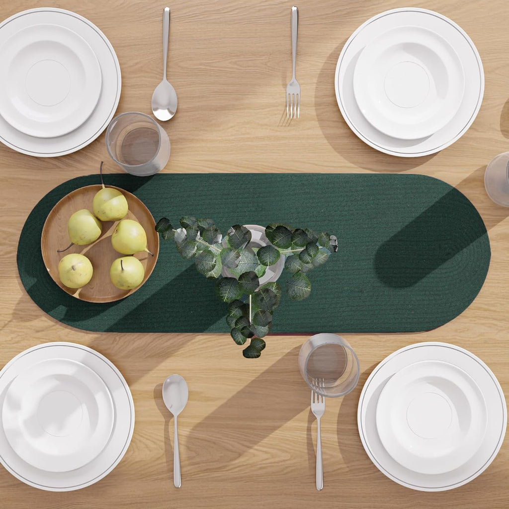 Table Runner Oval, Linen Textured Table Runner for Dining Table, 30x91 cm Farmhouse Boho Table Decor for Home Kitchen, Everyday Wedding Party Holiday Table Setting (Beige & Off-White)