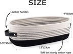 Woven Storage Basket for Home Organization | Rectangular Rope Basket with Leather Handle | Multipurpose Organizer for Bathroom, Bedroom, Shelves & Countertop | 13 x 6 x 4 In | Pack of 1
