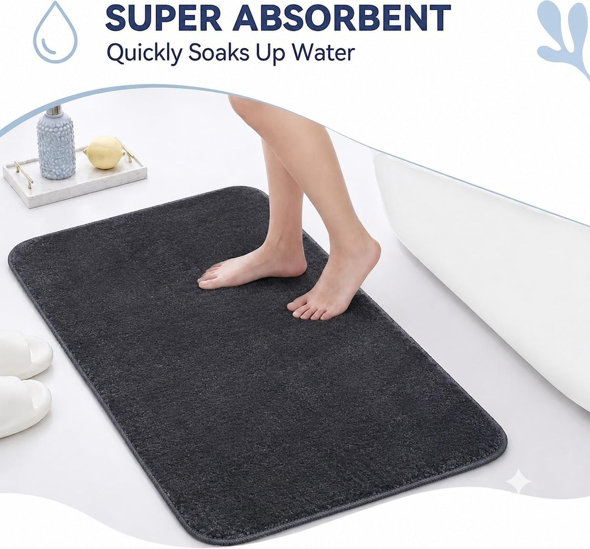 Bath Mat 40x60 cm | Soft Plush Quick Dry | Non-Slip Floor Mat