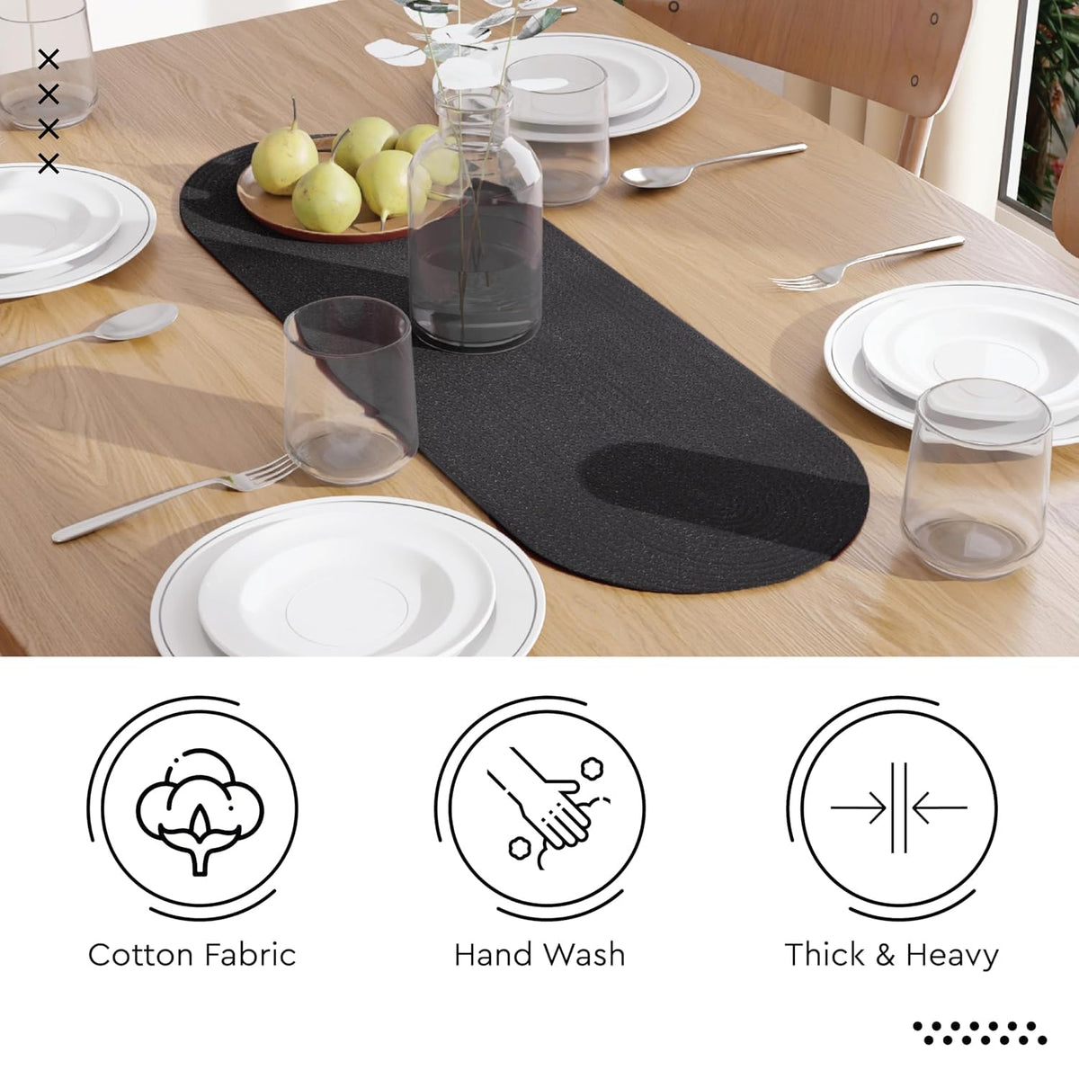 Table Runner Oval, Linen Textured Table Runner for Dining Table, 30x91 cm Farmhouse Boho Table Decor for Home Kitchen, Everyday Wedding Party Holiday Table Setting (Beige & Off-White)