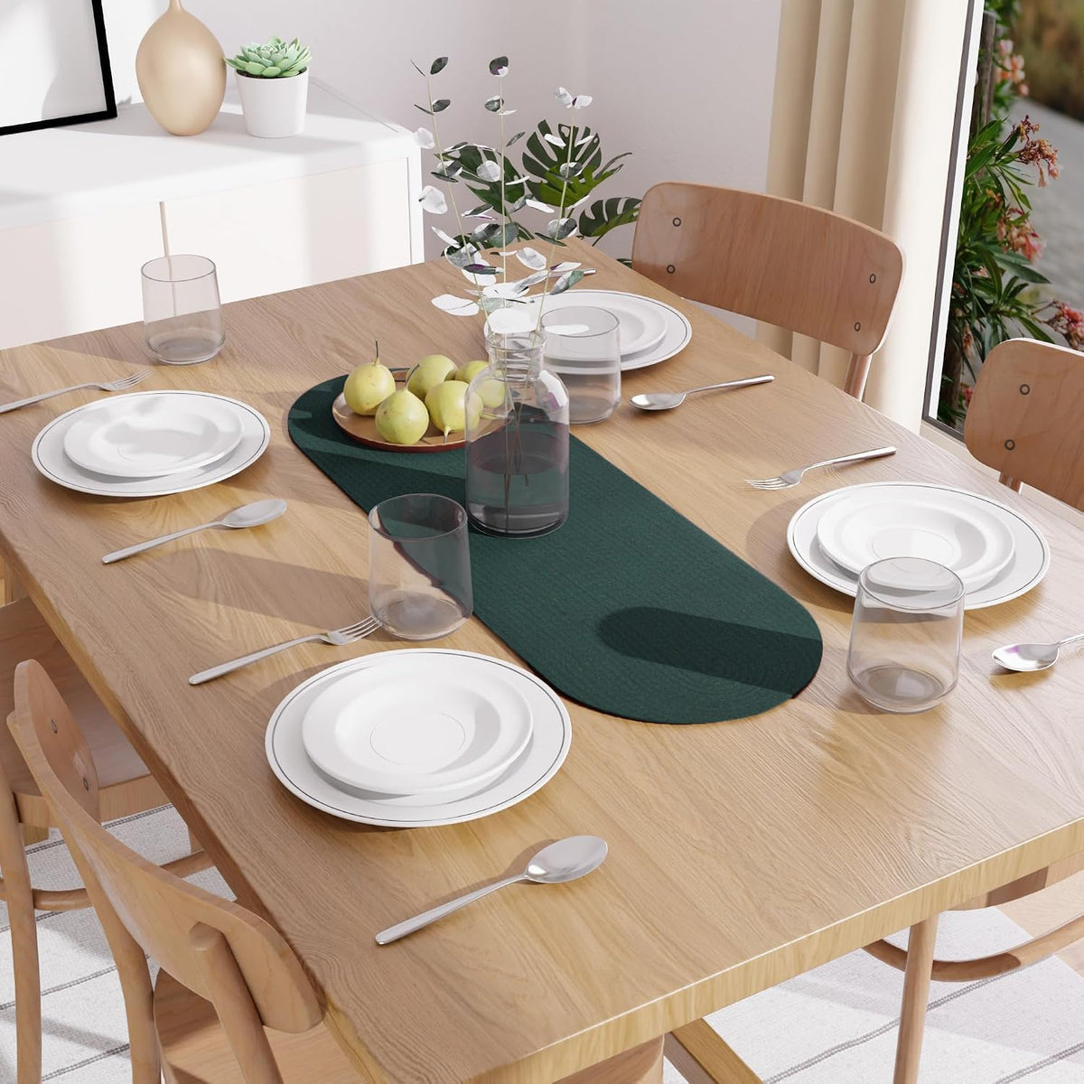 Table Runner Oval, Linen Textured Table Runner for Dining Table, 30x91 cm Farmhouse Boho Table Decor for Home Kitchen, Everyday Wedding Party Holiday Table Setting (Beige & Off-White)