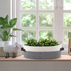Woven Storage Basket for Home Organization | Rectangular Rope Basket with Leather Handle | Multipurpose Organizer for Bathroom, Bedroom, Shelves & Countertop | 13 x 6 x 4 In | Pack of 1