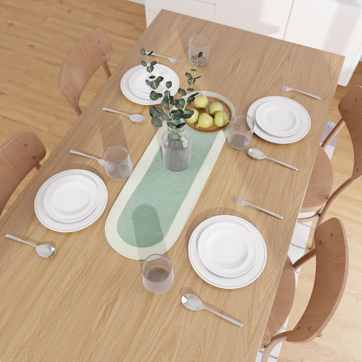 Table Runner Oval, Linen Textured Table Runner for Dining Table, 30x91 cm Farmhouse Boho Table Decor for Home Kitchen, Everyday Wedding Party Holiday Table Setting (Beige & Off-White)