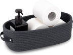 Woven Storage Basket for Home Organization | Rectangular Rope Basket with Leather Handle | Multipurpose Organizer for Bathroom, Bedroom, Shelves & Countertop | 13 x 6 x 4 In | Pack of 1