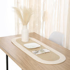 Table Runner Oval, Linen Textured Table Runner for Dining Table, 30x91 cm Farmhouse Boho Table Decor for Home Kitchen, Everyday Wedding Party Holiday Table Setting (Beige & Off-White)
