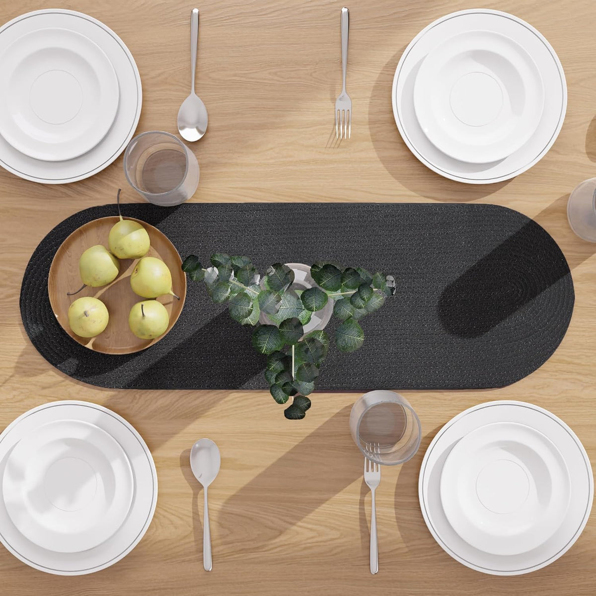 Table Runner Oval, Linen Textured Table Runner for Dining Table, 30x91 cm Farmhouse Boho Table Decor for Home Kitchen, Everyday Wedding Party Holiday Table Setting (Beige & Off-White)