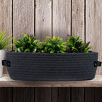 Woven Storage Basket for Home Organization | Rectangular Rope Basket with Leather Handle | Multipurpose Organizer for Bathroom, Bedroom, Shelves & Countertop | 13 x 6 x 4 In | Pack of 1