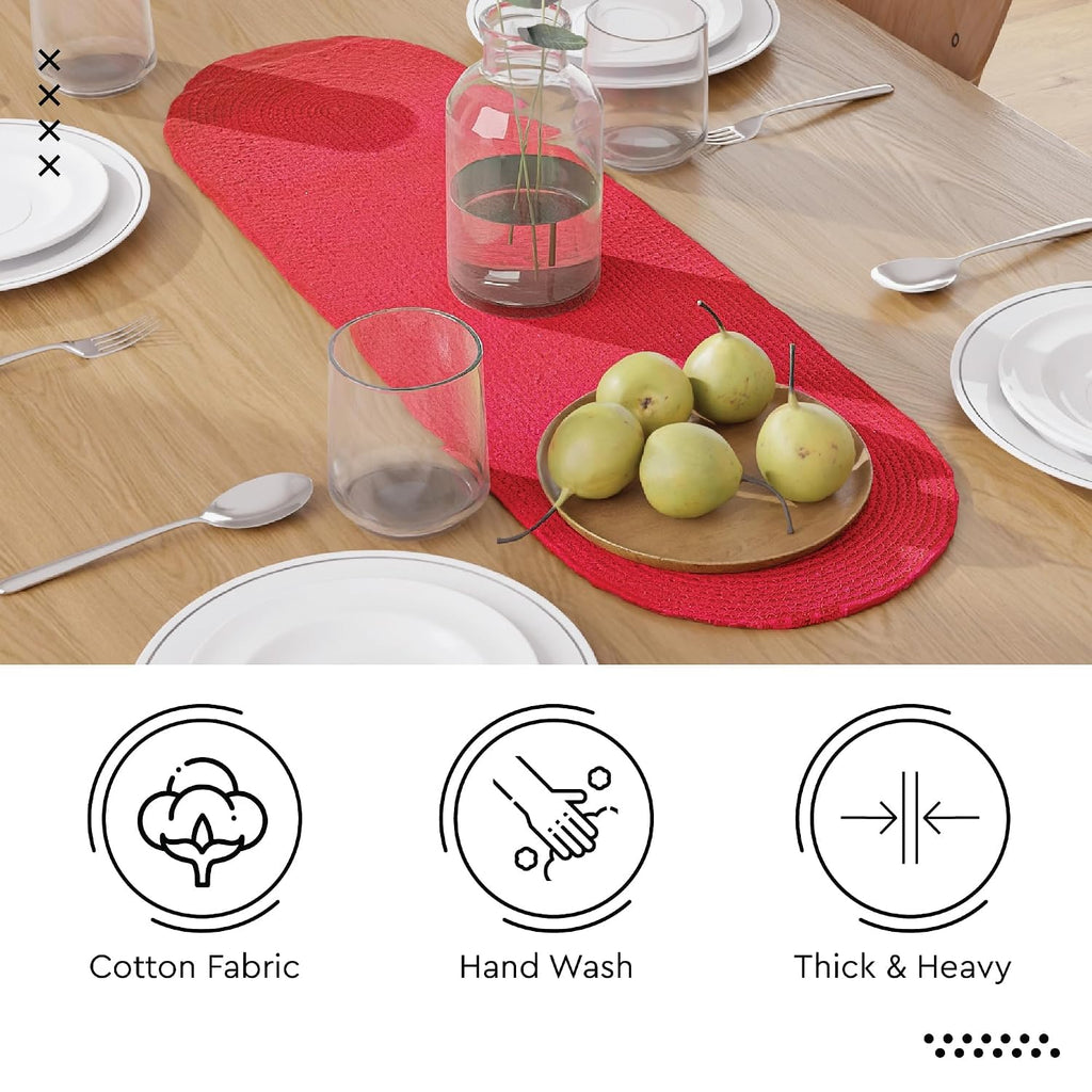 Table Runner Oval, Linen Textured Table Runner for Dining Table, 30x91 cm Farmhouse Boho Table Decor for Home Kitchen, Everyday Wedding Party Holiday Table Setting (Beige & Off-White)