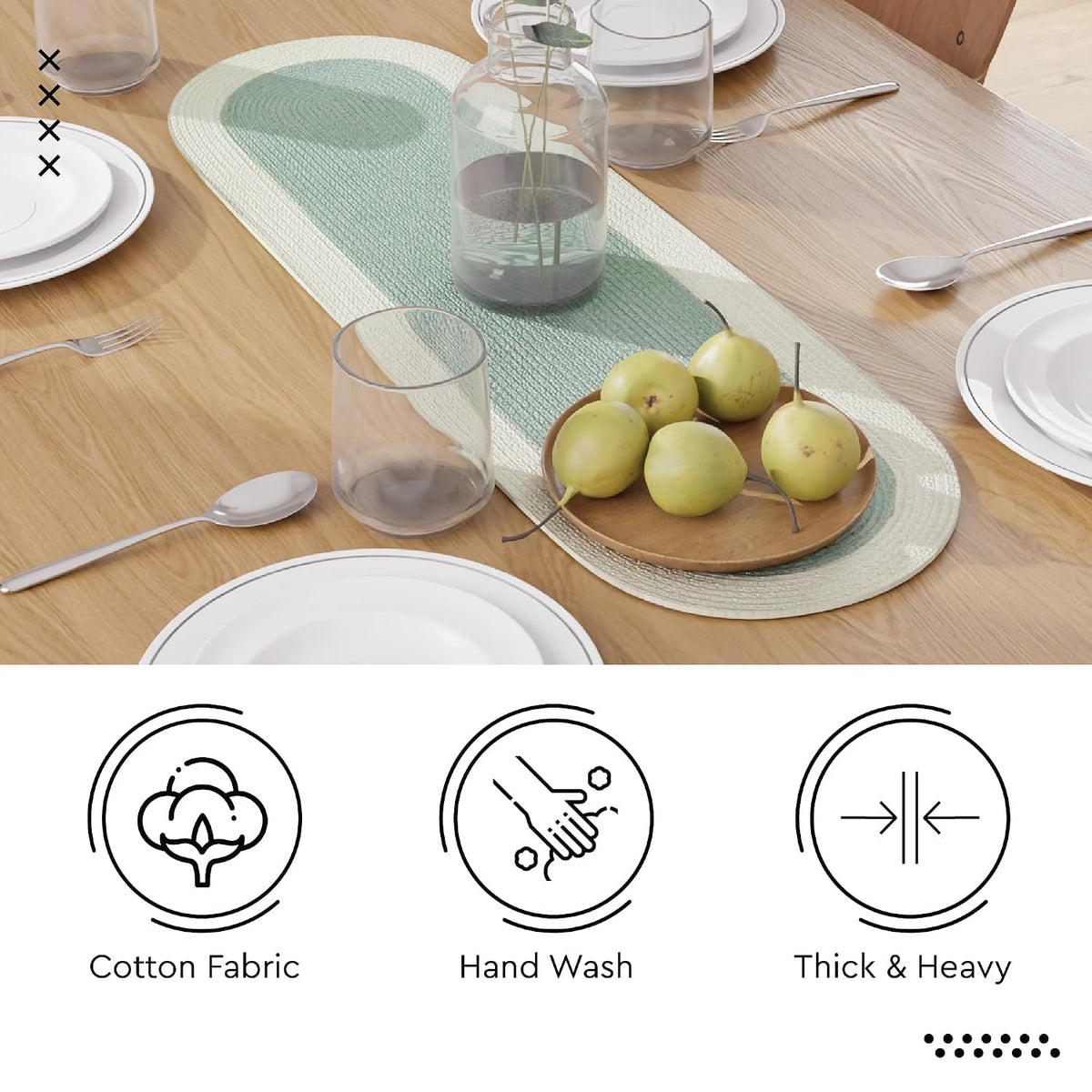 Table Runner Oval, Linen Textured Table Runner for Dining Table, 30x91 cm Farmhouse Boho Table Decor for Home Kitchen, Everyday Wedding Party Holiday Table Setting (Beige & Off-White)