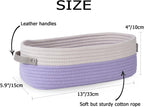 Woven Storage Basket for Home Organization | Rectangular Rope Basket with Leather Handle | Multipurpose Organizer for Bathroom, Bedroom, Shelves & Countertop | 13 x 6 x 4 In | Pack of 1