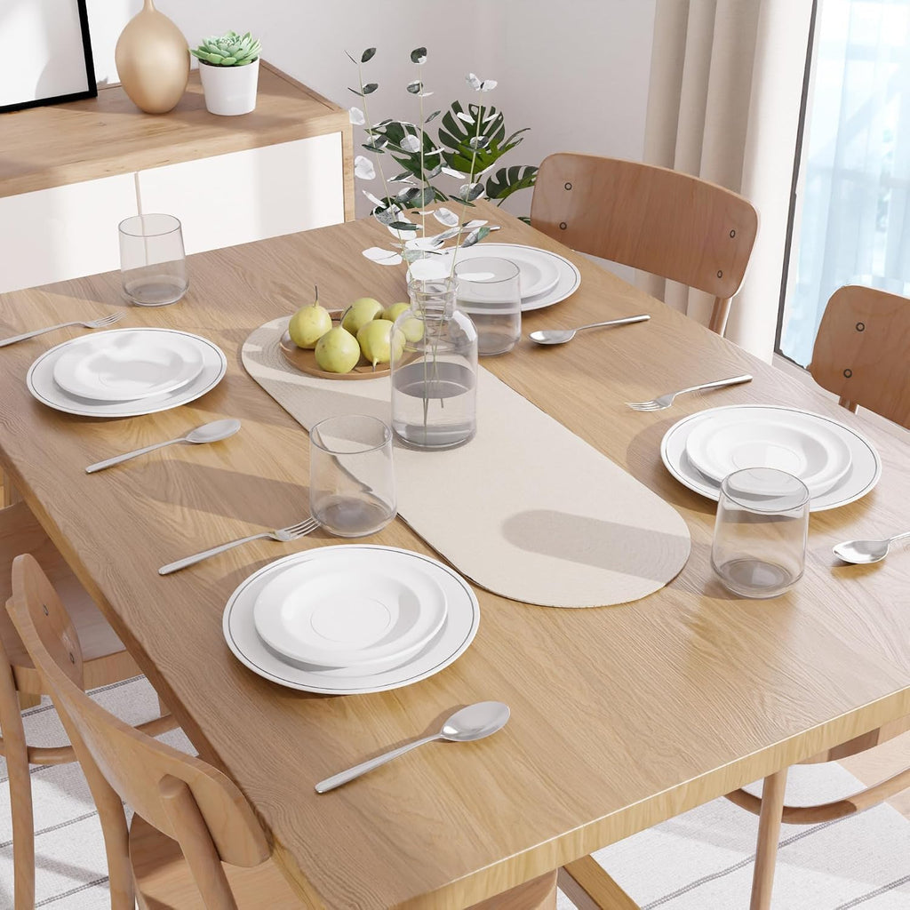 Table Runner Oval, Linen Textured Table Runner for Dining Table, 30x91 cm Farmhouse Boho Table Decor for Home Kitchen, Everyday Wedding Party Holiday Table Setting (Beige & Off-White)