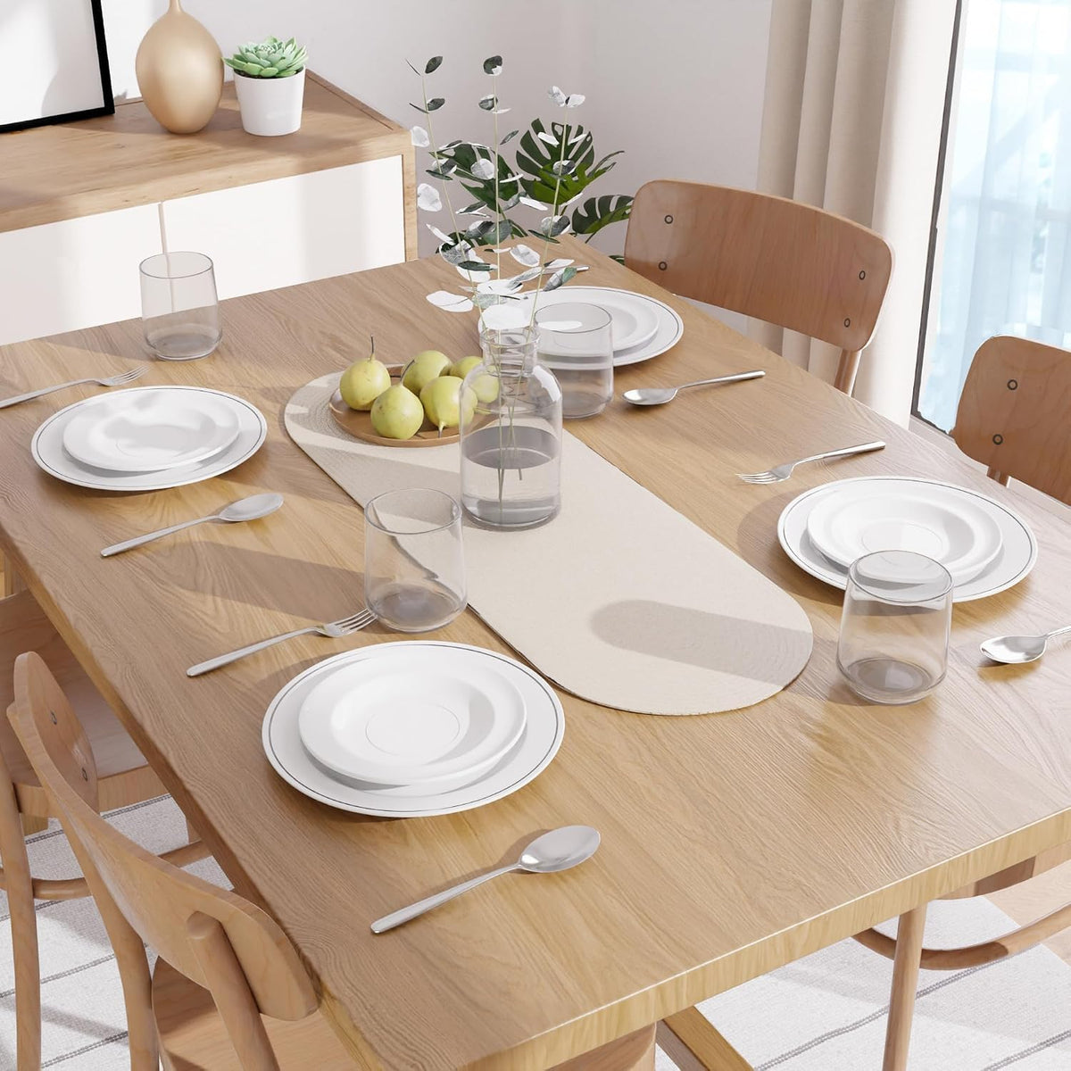 Table Runner Oval, Linen Textured Table Runner for Dining Table, 30x91 cm Farmhouse Boho Table Decor for Home Kitchen, Everyday Wedding Party Holiday Table Setting (Beige & Off-White)