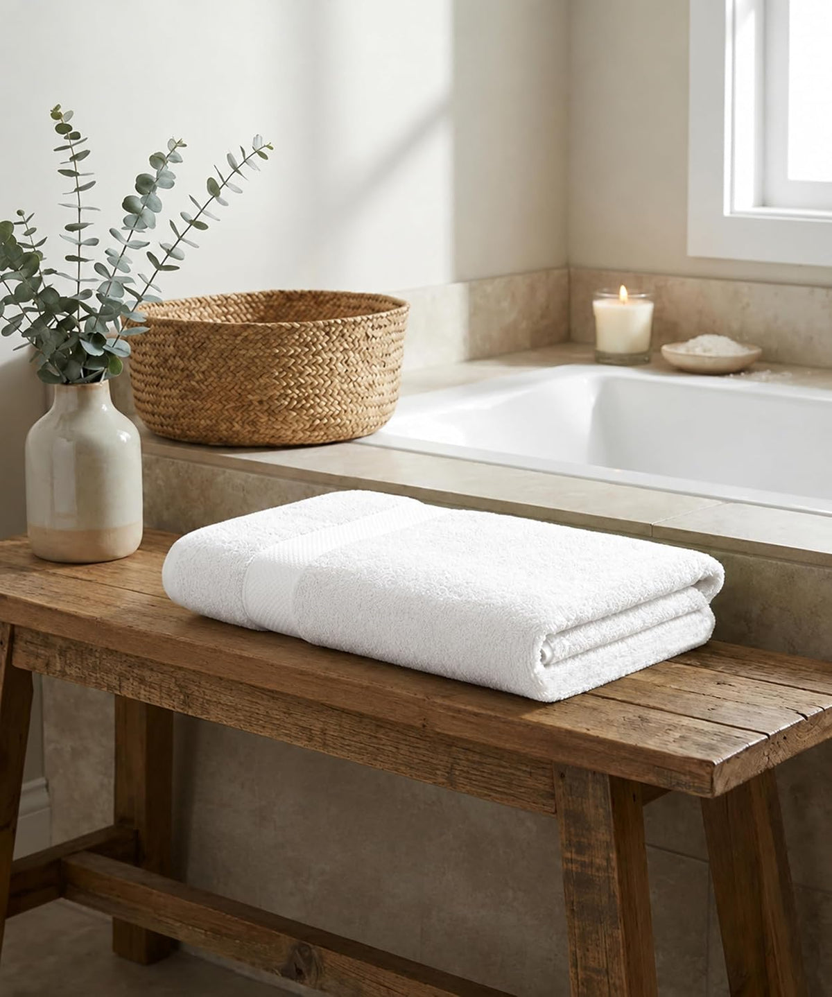 White Cotton Bath Towel 75X150 cm | Soft Absorbent Large Bathing.