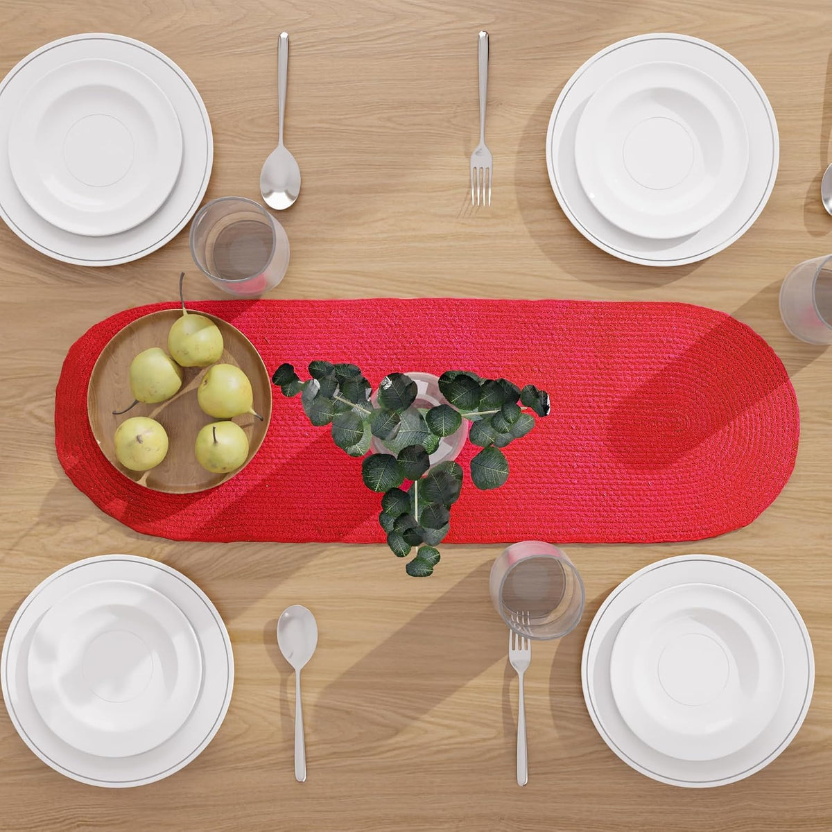 Table Runner Oval, Linen Textured Table Runner for Dining Table, 30x91 cm Farmhouse Boho Table Decor for Home Kitchen, Everyday Wedding Party Holiday Table Setting (Beige & Off-White)