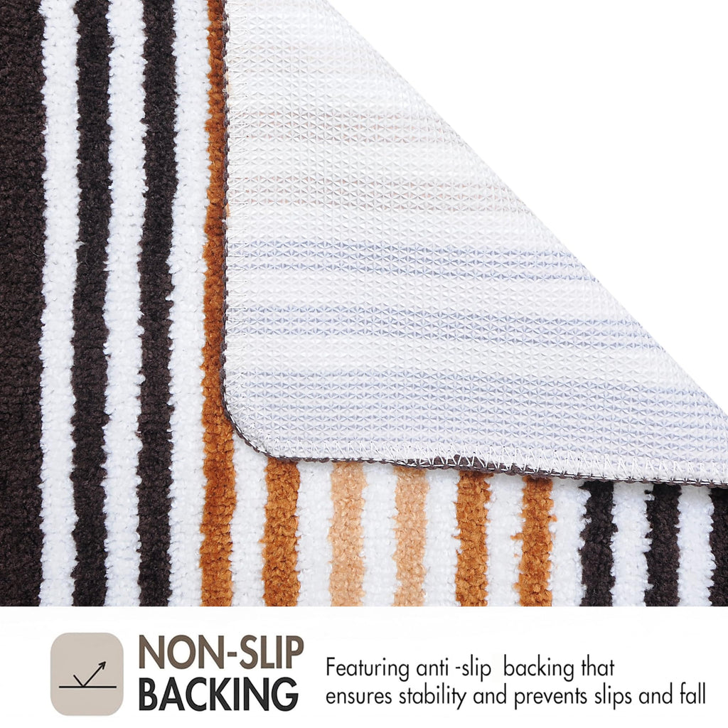 Striped Bath Mat for Bathroom Floor | Soft Absorbent Anti-Skid Bath Rug | Quick Dry Washable Floor Mat | Grey, Blue & Beige | 40x60 cm (Blue)