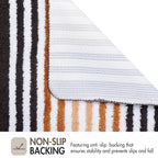 Striped Bath Mat for Bathroom Floor | Soft Absorbent Anti-Skid Bath Rug | Quick Dry Washable Floor Mat | Grey, Blue & Beige | 40x60 cm (Blue)
