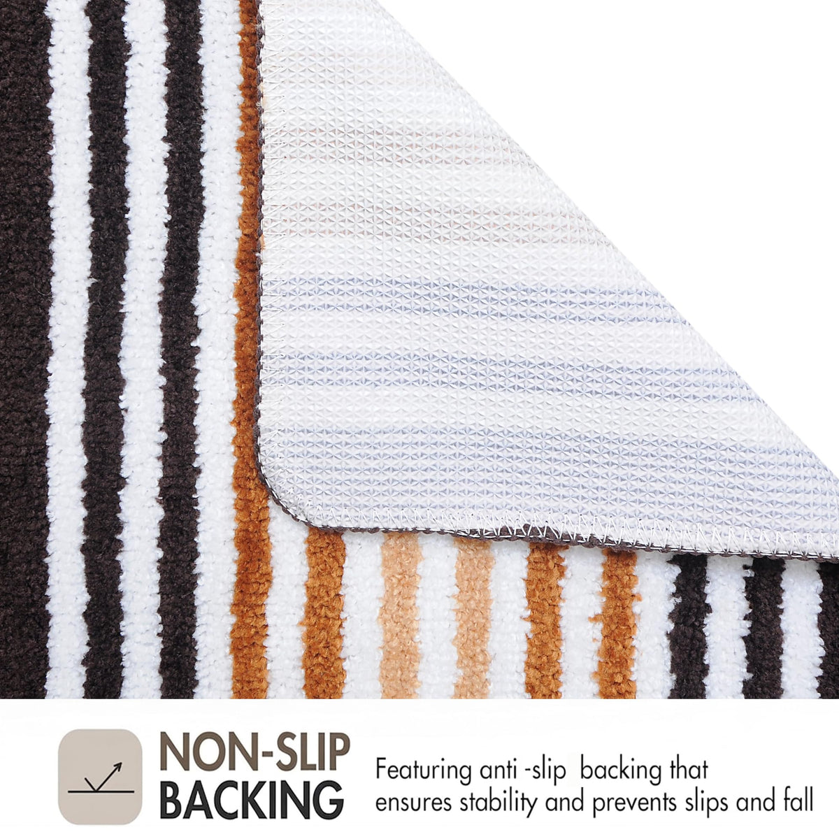 Striped Bath Mat for Bathroom Floor | Soft Absorbent Anti-Skid Bath Rug | Quick Dry Washable Floor Mat | Grey, Blue & Beige | 40x60 cm (Blue)