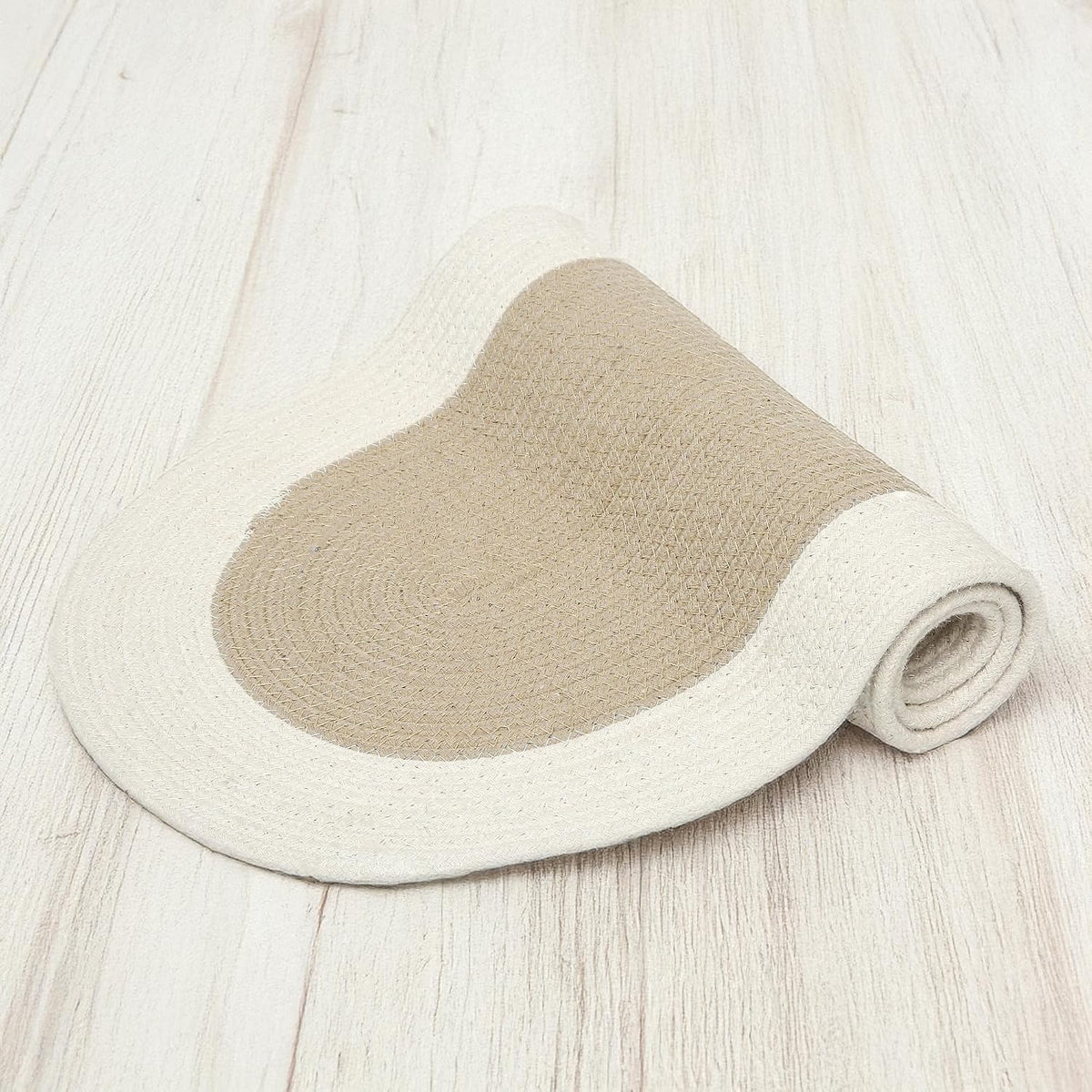Table Runner Oval, Linen Textured Table Runner for Dining Table, 30x91 cm Farmhouse Boho Table Decor for Home Kitchen, Everyday Wedding Party Holiday Table Setting (Beige & Off-White)