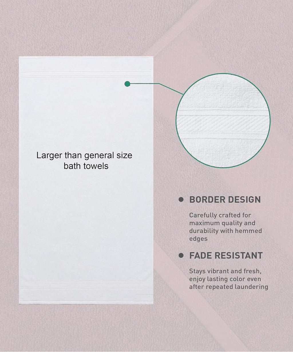 White Cotton Bath Towel 75X150 cm | Soft Absorbent Large Bathing.