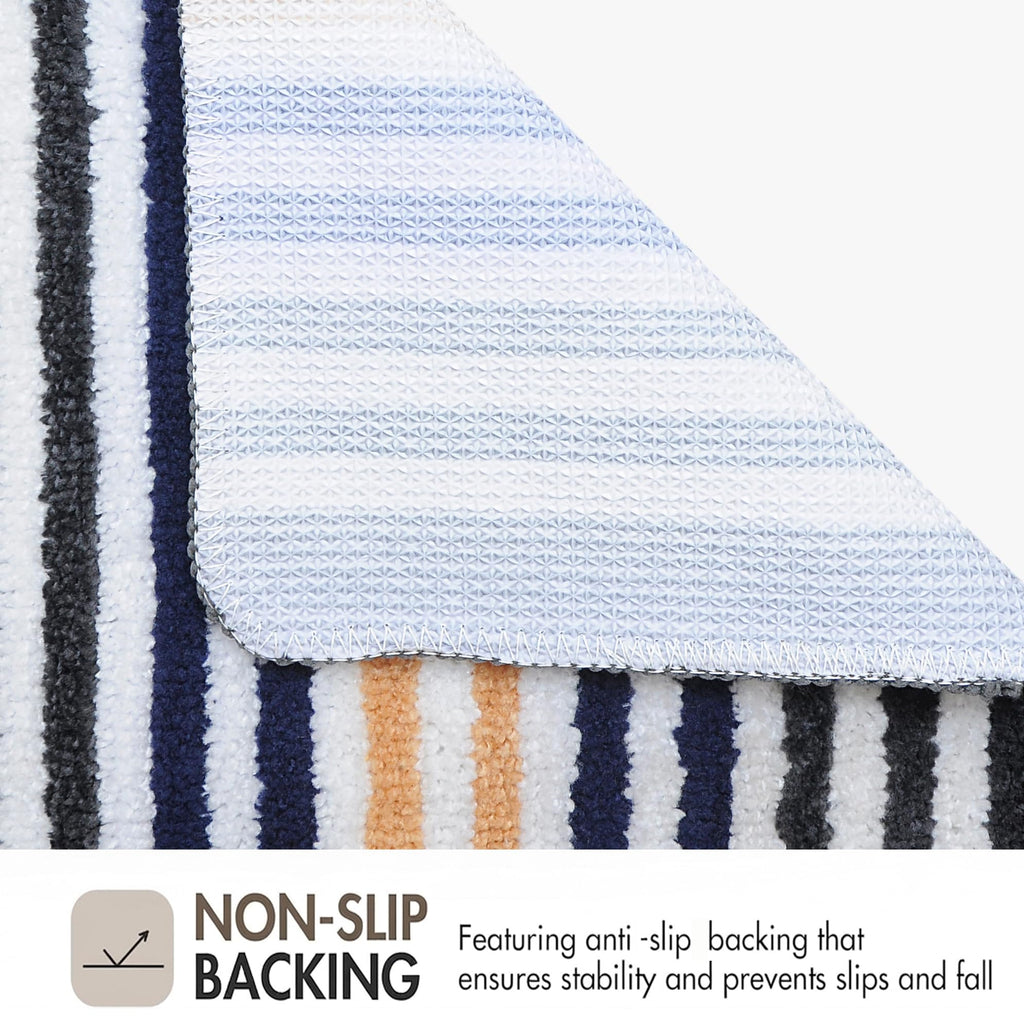 Striped Bath Mat for Bathroom Floor | Soft Absorbent Anti-Skid Bath Rug | Quick Dry Washable Floor Mat | Grey, Blue & Beige | 40x60 cm (Blue)
