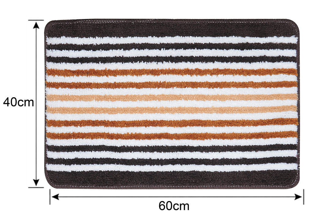 Striped Bath Mat for Bathroom Floor | Soft Absorbent Anti-Skid Bath Rug | Quick Dry Washable Floor Mat | Grey, Blue & Beige | 40x60 cm (Blue)