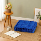 Floor Seating Cushion for Adults, Thick Tufted Floor Pillow with Carry Handle, Square Meditation Cushion for Yoga, Reading & Home Decor, 40x40x8 cm (Blue)