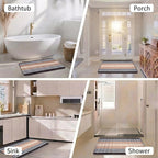 Striped Bath Mat for Bathroom Floor | Soft Absorbent Anti-Skid Bath Rug | Quick Dry Washable Floor Mat | Grey, Blue & Beige | 40x60 cm (Blue)