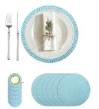 Cotton Round Braided Placemats & Coasters Set, Beige | 6 Placemats (30 cm) + 6 Coasters (11 cm) | Heat Resistant, Eco-Friendly, Easy to Clean | Includes Storage Box (Blue)