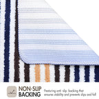 Striped Bath Mat for Bathroom Floor | Soft Absorbent Anti-Skid Bath Rug | Quick Dry Washable Floor Mat | Grey, Blue & Beige | 40x60 cm (Blue)