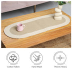 Table Runner Oval, Linen Textured Table Runner for Dining Table, 30x91 cm Farmhouse Boho Table Decor for Home Kitchen, Everyday Wedding Party Holiday Table Setting (Beige & Off-White)