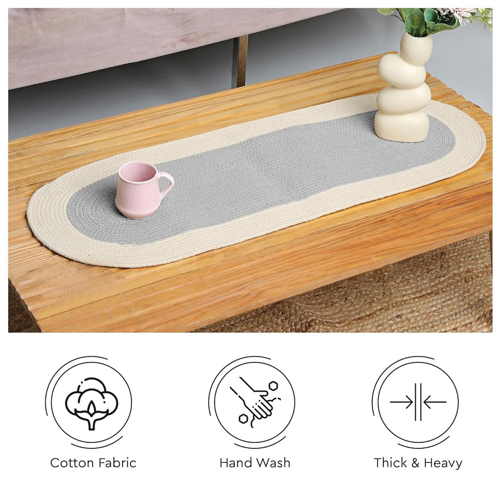Table Runner Oval, Linen Textured Table Runner for Dining Table, 30x91 cm Farmhouse Boho Table Decor for Home Kitchen, Everyday Wedding Party Holiday Table Setting (Beige & Off-White)