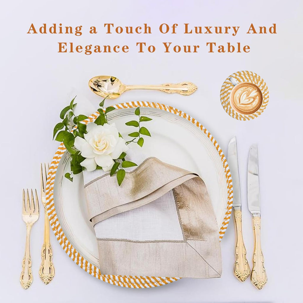 Cotton Round Braided Placemats & Coasters Set, Beige | 6 Placemats (30 cm) + 6 Coasters (11 cm) | Heat Resistant, Eco-Friendly, Easy to Clean | Includes Storage Box (Blue)