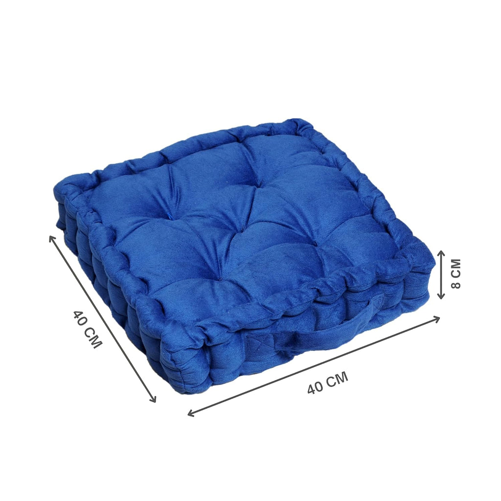 Floor Seating Cushion for Adults, Thick Tufted Floor Pillow with Carry Handle, Square Meditation Cushion for Yoga, Reading & Home Decor, 40x40x8 cm (Blue)