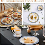 Cotton Round Braided Placemats & Coasters Set, Beige | 6 Placemats (30 cm) + 6 Coasters (11 cm) | Heat Resistant, Eco-Friendly, Easy to Clean | Includes Storage Box (Blue)