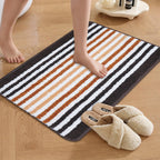 Striped Bath Mat for Bathroom Floor | Soft Absorbent Anti-Skid Bath Rug | Quick Dry Washable Floor Mat | Grey, Blue & Beige | 40x60 cm (Blue)